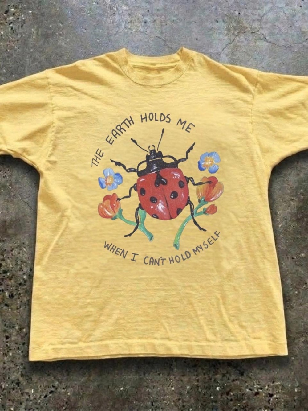 Gildan Yellow Crewneck Tee with Red Ladybug Graphic